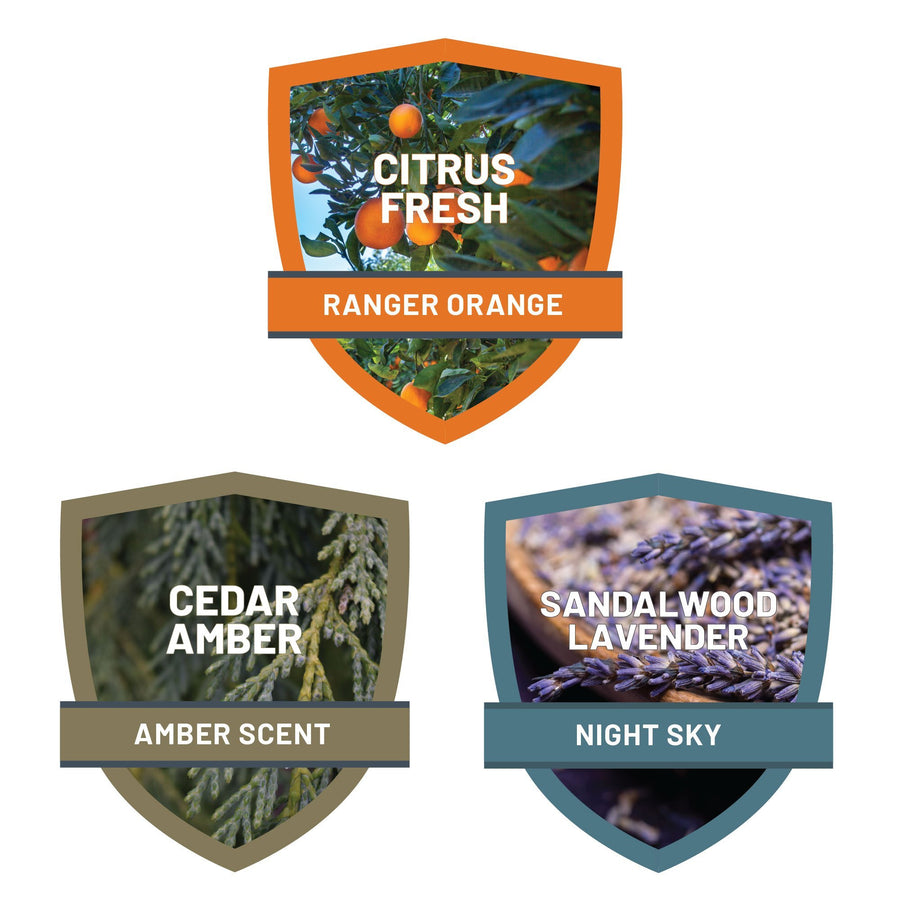 Ranger Ready scent badges — Ranger Orange, Amber, Night Sky